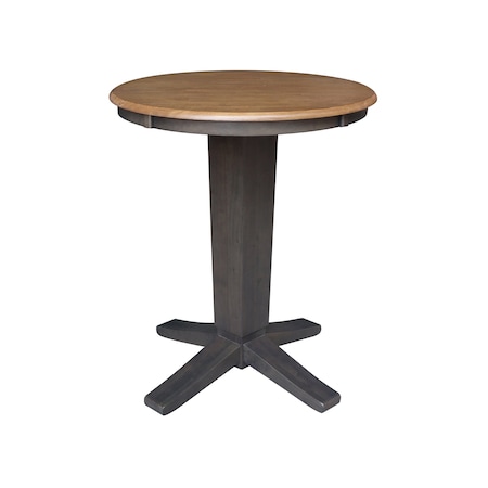 International Concepts 30 in. Solid Wood Round Top Pedestal Dining Table - 35.9 in. High, Hickory/Washed Coal K45-30RT-23B-36